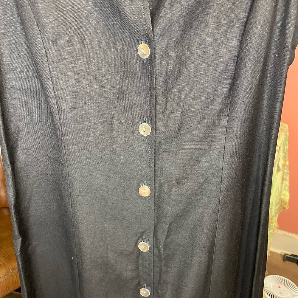 Vintage 90s J. Crew Black Linen Blend Button Down Collar Maxi Dress Size 4 - Picture 5 of 7